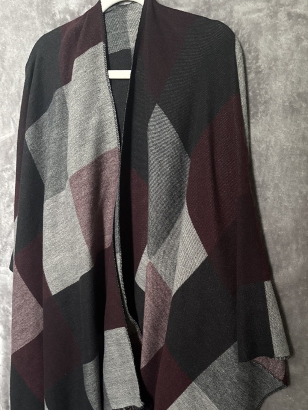 Woolrich Plaid Cape Shawl Sweater | Open Front Fringe | One Size